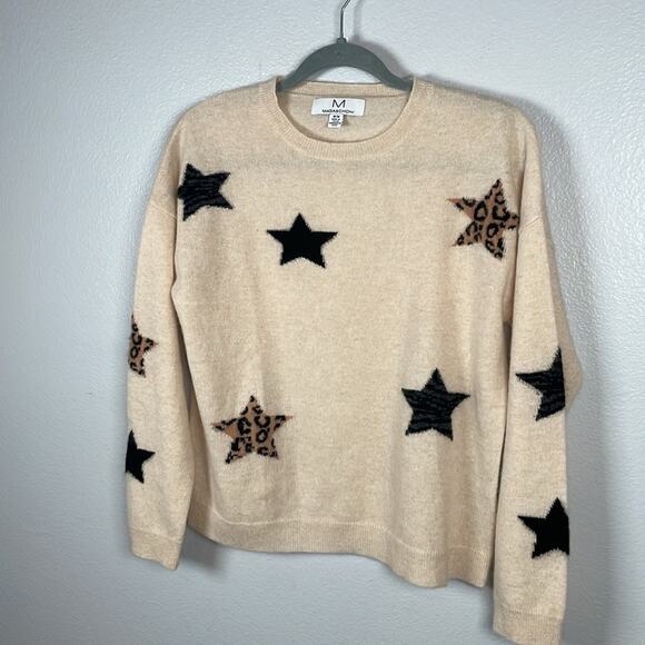 MAGASCHONI cream novelty star animal print cashmere crew neck sweater medium - Picture 3 of 10
